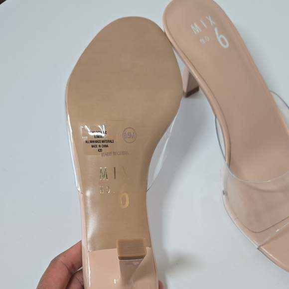 Mix No. 6 Cream and Tan Heels with Clear Strap - Picture 2 of 6